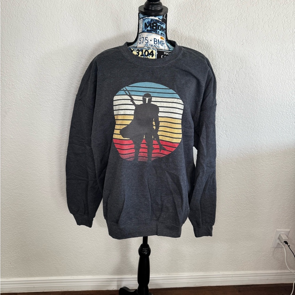 Gildan Men's Dark Gray Mandolorian Crewneck Sweater